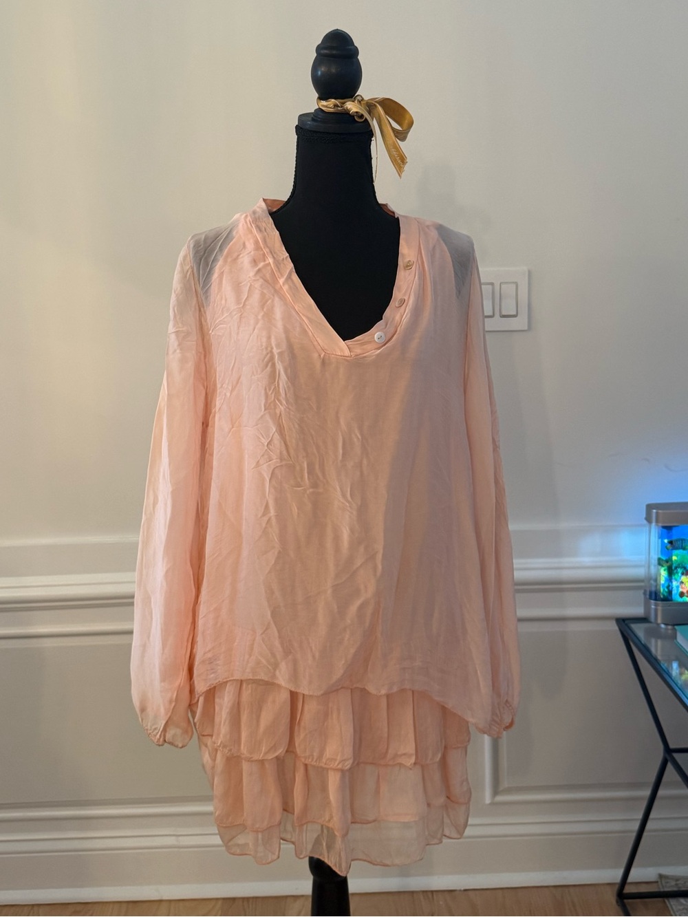Peach Layered V-Neck Gauze Tunic